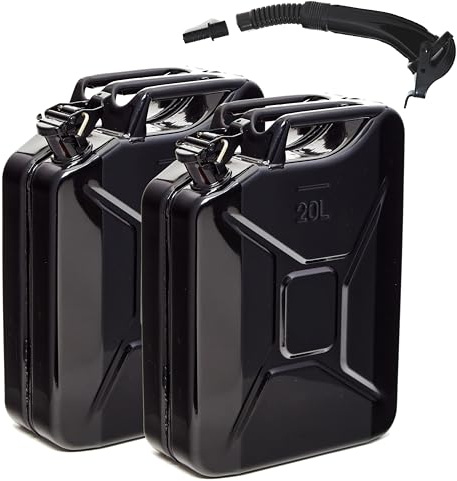 BW® Jerrycan métallique 2x 20 Litres avec bec verseur - Noir - RAL 9005 - contrôlé TÜV et homologué ONU - Acier 0,9mm DIN 7274 - Fabriqué en Europe
