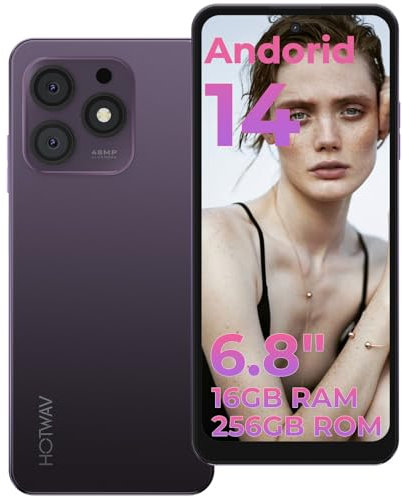 HOTWAV Note 13 Max Smartphone (2025) Android 14 Cellulare 6,8'' HD+,16GB RAM+256GB ROM/1TB TF,5160mAh 48MP AI Fotocamera Dual SIM 4G Telefono Cellulare 5G WIFI, 3 Slot/GPS/NFC/Face ID (Purple)