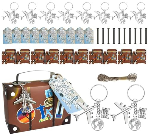 Koffer | 10 Sets Weltkartenkoffer mit Landflugzeug Schlüsselanhänger, Reiseticket | Vintage Weltreise für die Brautdusche Hochzeit