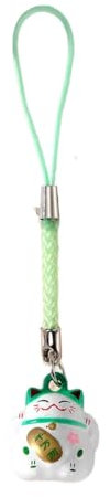 CPAOWEHF Porte-clés chat porte-bonheur assorti avec pendentif chat mignon avec clochettes accessoire de téléphone pour la chance et le style, Vert, L