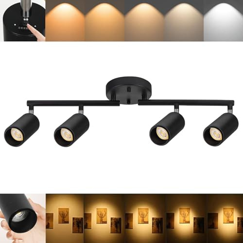 Ajbvp 5Color LED Track Lighting Kit 4 Lights Dimmable 48W Track Light,Zoomable15°/24°/36°/45°/60°-2700K/3000K/3500K4000K/5000K,Track Lighting for Accent Task Kitchen,Lumen 4800 (Black)