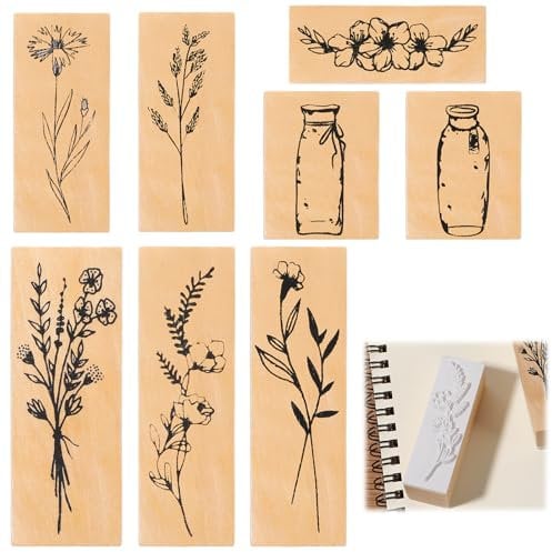 TIESOME 8 Stück Blumen Natürliche Pflanze Stempel, Stempel Blumen Holzstempel Prägestempel zum Basteln Geschenkanhänger, DIY Fotoalben, Sammelalben(Stil A)