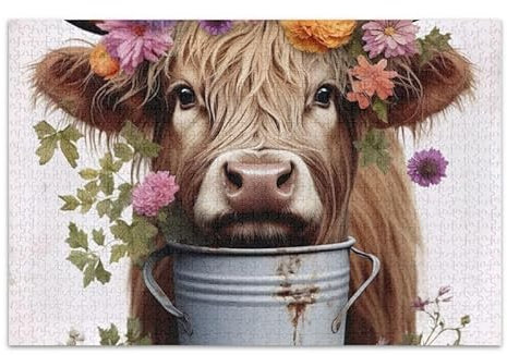 1000 Teile Puzzle Floral Highlands Cow Beige Puzzle Spiel Home Wall Artwork für Erwachsene Familien