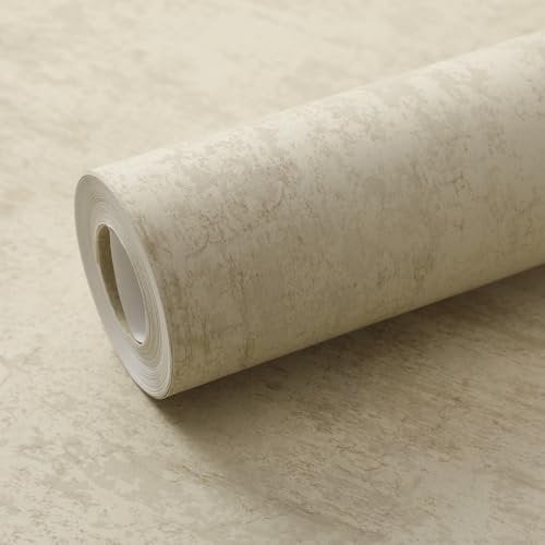 Beswitory Cream Beige Concrete Effect Wallpaper Beige Textured Distressed Concrete Design Industrial Cement Wallpaper Decorative Luxury Wall Paper Roll Living Room Hallway Bedroom Wallpaper