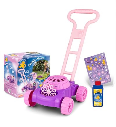 PUSTEFIX Bubble-Mower Rasenmäher Pink I Seifenblasen Kinder Set I Bubble Spaß bei Kinderpartys & Geburtstagen