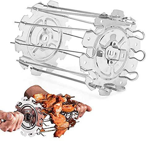 Edelstahl-Backofen-Spieße mit 10 Gabeln, Rotierend, BBQ Grill Kehln, Kebab Maker Küchen Zubehör, für Familien Versammlungen, Outdoor-Kochen (Silver)