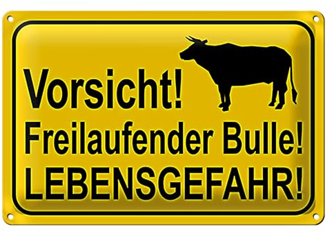 Warnschild | Vorsicht! Freilaufender Bulle | Lebensgefahr | 20 cm x 30 cm