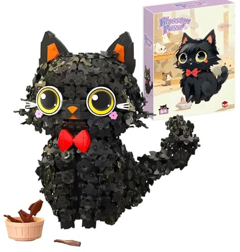 Katzen Baustein Set, 1651 Teile Schwarze Glückskatze Modellbausatz, Mini Tier Bricks Bauen Bauklötze Satz, Home und Zimmer Deko, Kreatives Geschenk für Kinder, Jugendliche und Erwachsene