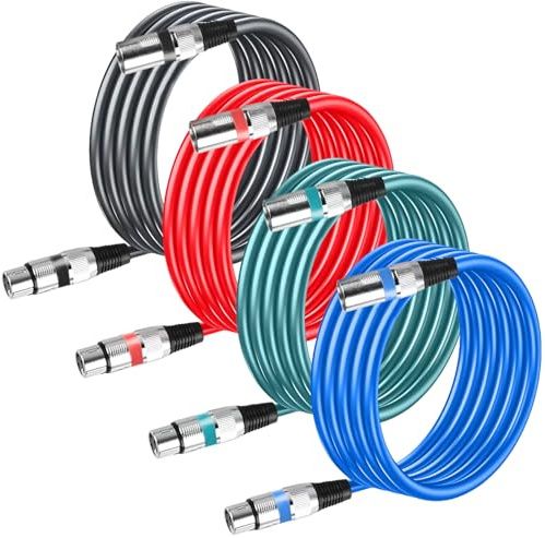 GBKDQQ 4 cavi XLR da 3 m, cavo microfono simmetrico, cavo di collegamento per microfono DMX, cavo di collegamento a 3 poli, adattatore maschio a femmina, cavo per registrazioni in studio e produzione