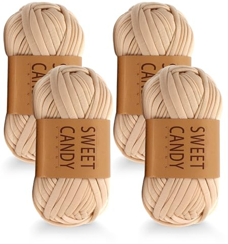 HMCEY 4 Pezzi Filo Uncinetto 4 X 100 g,Fettuccia per Borse a Uncinetto,Filati per Maglieria,Filato in Poliestere Grosso,Gomitoli Filato per Coperte a Mano,Crochet Yarn Thick,Filatos per Tessitura