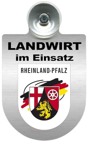 Alu-Dienstschild mit Saugnapf – Landwirt im Einsatz - Schild für Auto, Traktor – individuell mit Wappen – Aluminium – Beruf, Hobby – Autoschild (Rheinland-Pfalz)