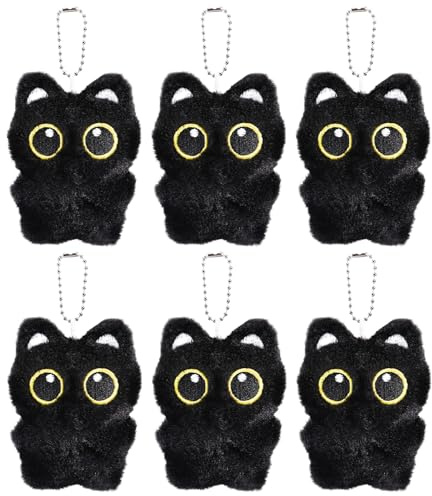 6pcs Porte-Clés en Peluche Chat Noir, Adorables Porte-Clé Peluche Chat avec Couinement pour les Amoureux des Animaux pour Sacs à Main et Sacs à Dos