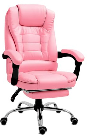 RMF Sedia Ufficio Ergonomica Professionale Reclinabile, Sedia Scrivania Seduta Comoda e Rilassante con Poggiapiedi - Poltrona Relax con Ruote Girevoli Altezza Regolabile (Rosa)