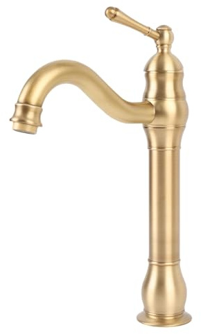 Hamwesh robinet d'évier de navire en cuivre ancien, Robinet de salle de bain pivotant à poignée unique avec noyau de vanne en céramique et 2 tuyaux pour Ferme Cuisine Salle de bains