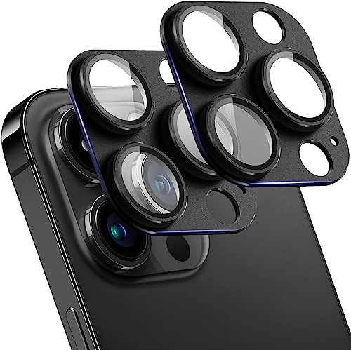 SY SHANGYAN Lot de 2 Protections d’Objectif pour iPhone 15 Pro/15 Pro Max, Verre Trempé Métal AR pour Caméra Arrière, Anti-Rayures, Forte Adhérence, Compatible Coque, Installation Facile-Noir