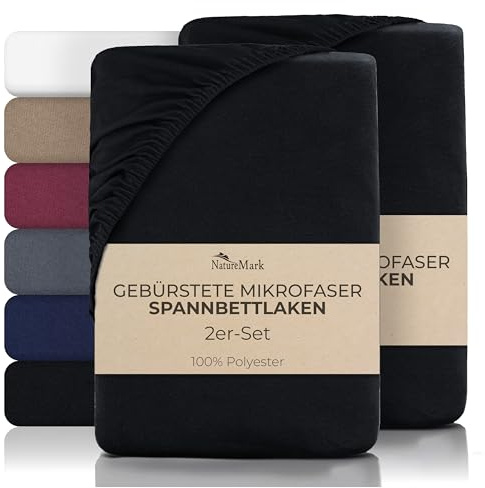 NatureMark Mikrofaser Spannbettlaken – 2 Stück – weich, atmungsaktiv und pflegeleicht – hautfreundlich, schnelltrocknend und formstabil - 90x200 cm, Schwarz