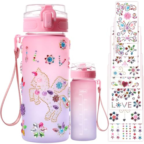 KINGTLE Geschenk Mädchen 14 Jahre,DIY Trinkflasche Kinder Schule Wasserflaschen mit Glitzer Diamant Aufklebern,Geburtstag Geschenke für Mädche 14 Jahre,Geburtstagsgeschenke für Mädchen