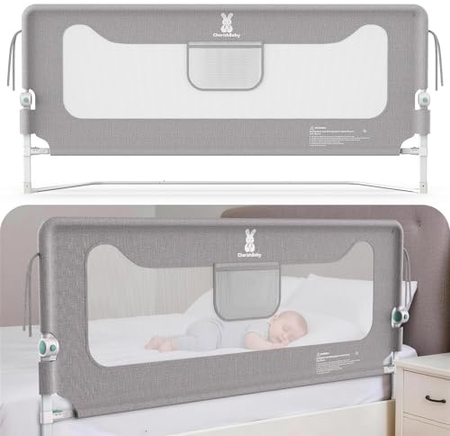 Huracan Bettgitter 200cm Rausfallschutz Bett, Klappbar Bettschutzgitter für Kinder & Baby, 14-Fach höhenverstellbar, ideal für Elternbett & Boxspringbett, Kinderbettgitter mit SecureBelt für Zuhause