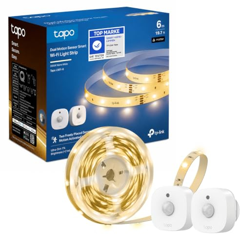 Tapo L901-6 Smart LED Streifen, 2* Bewegungsmelder, 6M, App & Fernbedienung | Plug & Play, 3000K 1200 lm, Dimmbar, Zeitpläne, Apple Homekit, Alexa, Google, Samsung, 2,4 GHz WLAN, kein Hub benötigt