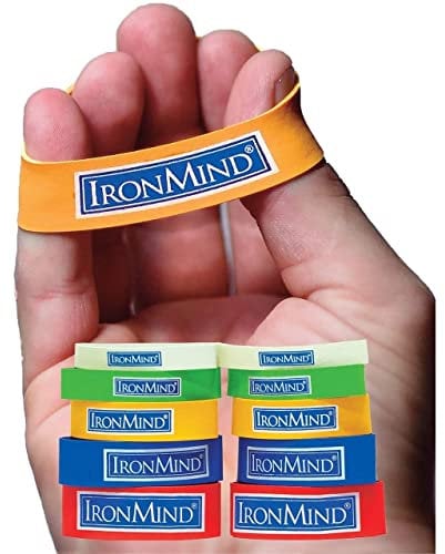 IRONMIND Handtrainer: 10er Pack 'Expand-Your-Hand Bands' - Red, Blue, Yellow, Green, White - Gummi - Hand Strengthener