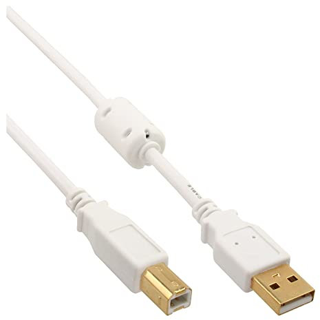 InLine 34555W USB 2.0 Kabel, A an B, weiß / gold, mit Ferritkern, 5m, 1 Stück