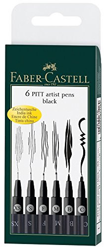 FABER-CASTELL Tuschestift PITT artist pen, schwarz, 6er Etui