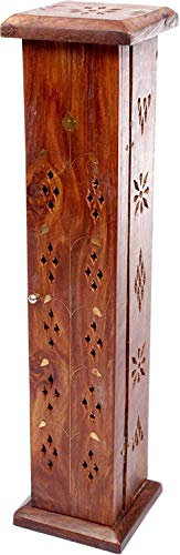Räucherturm Räuchersäule Räucherstäbchenhalter mit Messing Ornamenten, für Räucherstäbchen und Räucherkegel geeignet, verwendbar als Räuchergefäß oder Räucherkasten