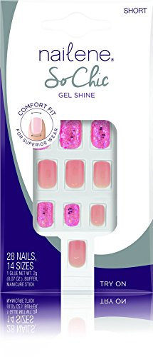 Nailene So Chic Nails Gel Shine Number 71342, Short Design, with Glue (Pink), 28 nails