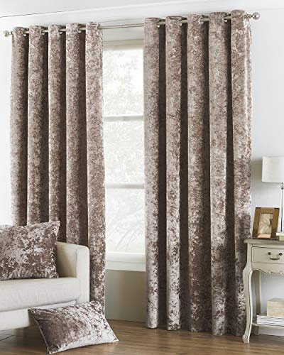Riva Paoletti Verona Ringtop Eyelet Curtains (Pair) - Oyster Beige - Velvet Feel - Crushed Velvet Look 100% Polyester - 117cm width x 183cm drop (46 x 72 inches) - Designed in the UK