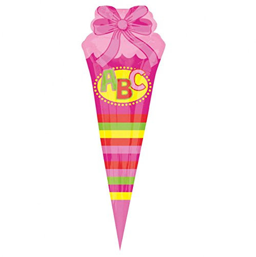 Amscan 3583301 - Super Shape Folienballon Schultüte Pink, Größe 25 x 76 cm, Volumen 40 Liter, Heliumballon