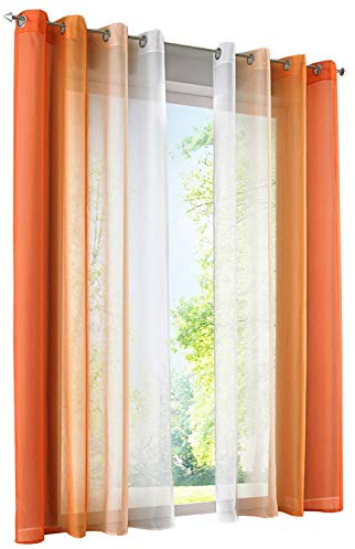 BAILEY JO 2er-Pack Gardinen mit Verlauf-Farben Muster Vorhang Transparent Voile Vorhänge (BxH 140x225cm, Orange mit Ösen)