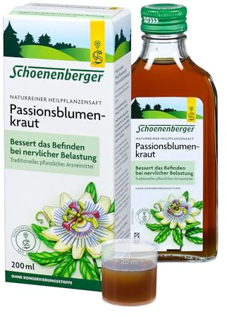 Schoenenberger - Passionsblumenkraut - 1x 200 ml Glasflasche - naturreiner Heilpflanzensaft - natürliche Unterstützung bei nervlichen Belastungen - traditionell pflanzliches Arzneimittel