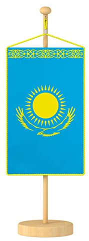 Vispronet® Tischbanner Kasachstan Nationalfahne Set ✓ Fahne & Ständer ✓ Kordel-Rand