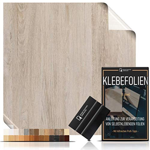 [15,44€/m²] Klebefolie in Holz-Optik - WUNSCHMAß inkl. Rakel & E-Book I Selbstklebende Holz Folie für Möbel & Küche - hitzebeständig & abwaschbar I Möbelfolie Holzdekor (SANTANA KALK, LFM x 45cm)