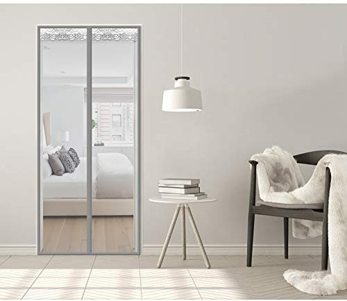 Zanzariera Magnetica per Porte 105x210cm(41x83inch) Zanzariere a Rullo Chiusura Automatica con Strisce Adesive per Porte di Soggiorno Camera da Letto Casa, Grigio