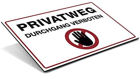 Schild PRIVATWEG - DURCHGANG VERBOTEN mit Warnsymbol – Hinweisschild für Privatgrundstücke – Alu-Verbund Warnschild (300 x 200 x 4 mm | Weiß)