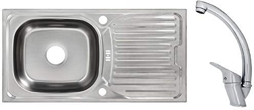 Edelstahlspüle Einbauspüle Sets mit verschiedenen Hochdruck Armaturen 1 1,5 oder 2 Becken Spülbecken Spüle Küchenspüle rechteckig oval oder rund (86 x 43,5 cm + Mega Armatur)