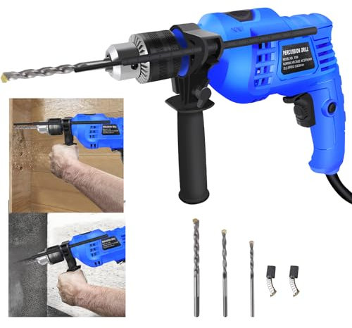 850W Hammer Drill, Electric Corded Drill Impact Drill with Drill Bits Set, 3000RPM Variable Speeds, 360° Rotating Handle, for Brick, Steel, Concrete, Masonry, Wood