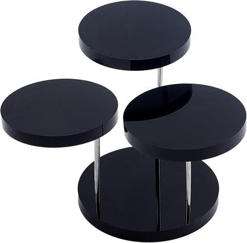 FINGERINSPIRE 3 Tier Schwarz Acryl Drehbare Schmuckständer Acryl Round Barbell Podest Display Ohrring Ring Armband Schmuck Display Vitrine Ständer Halter für Heimorganisation