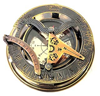 Sonnenuhr-Kompass aus Messing, Antik-Optik, nautische Materialien, 100 % reines Metall, Messing und Glas, 7,6 cm, Kupfer, Antik-Schwarz