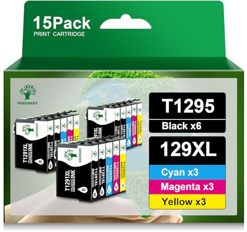 GREENSKY T1295 Multipack Kompatibel für Epson WF 3520 Druckerpatronen, für Epson T1291 T1292 T1293 T1294 für Stylus SX435W SX235W SX525WD Stylus Office BX535WD (6Schwarz 3Cyan 3Magenta 3Gelb)