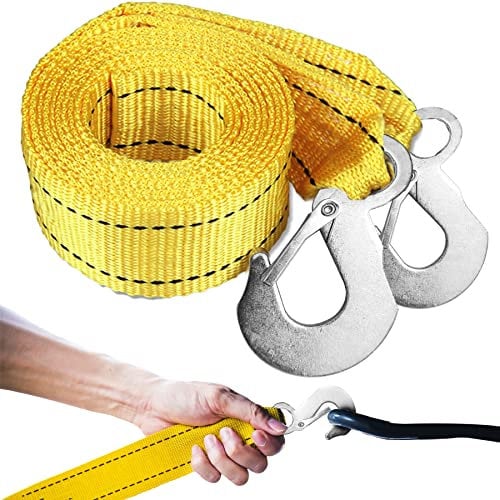 Retoo 4 metri di corda da traino fino a 5 tonnellate con doppio gancio, alimentazione di emergenza, cinghia di traino rinforzata e estesa con carico di 5000 kg, cavo elastico di traino, giallo