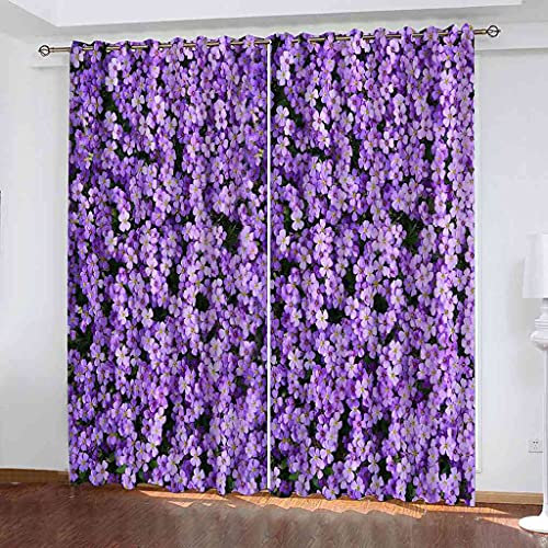 JNWVU Tende Oscurante Opaca Termica Isolante Con Occhielli Stampa Di Fiori Viola Moderne Decorativi Per Soggiorno Camera Da Letto Cameretta Bimbo Tenda Finestra Balcone Casa 150X166Cm