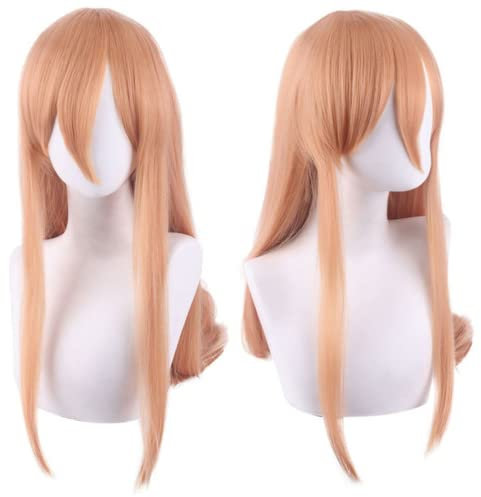 Anime Cosplay Costume Wig, Chainsaw Man Wig, Power Wig, Orange Yellow Women Long Wig with Free Wig Cap, for Halloween, Party, Carnival, Nightlife, Concerts, Weddings