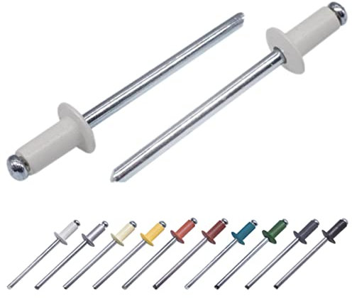 1000 remaches pintados para ciegas de 3,2 x 8 mm, cabeza de cúpula, DIN 7337, remaches de aluminio y mandril de acero, remaches Pop (1000, gris blanco RAL 9002)