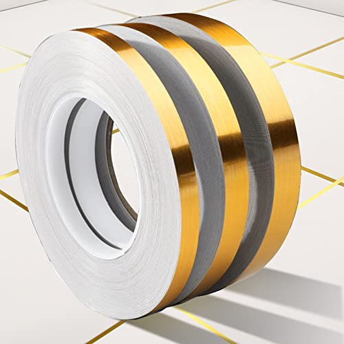 AXYWINBO Ruban adhésif décoratif, 50m * 1.5cm Autocollant de sol Or Autocollant mural imperméable Ruban adhésif d'étanchéité pour armoire, cuisine, évier, toilette, coin, salle de bain Décoration