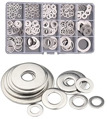 CONPHERON Flach Unterlegscheiben Set, Beilagscheiben 260 Stück 15 Größen Edelstahl Flach Sicherungsscheiben Beilagscheiben Sortiment Set (M3 M4 M5 M6 M8 M10 M12 M14 M16 M20, Dicke 0,5 mm)