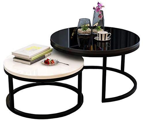 Dingliang Satztisch 2er-Set für Wohnzimmer kleine Räume Modern, Couchtische Säulentische für Küche Gehärtetes Glas, Schwarz + Weiß