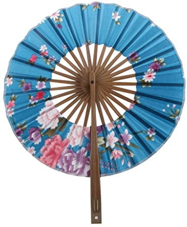 Tiuimk Japanese Fan Art Deco Round Silk Fabric Bamboo Fan Foldable Hand For Women Wedding Party Home Decorations Blue