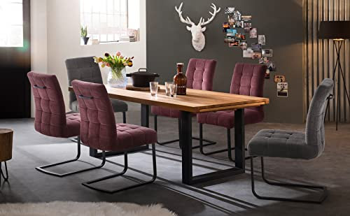 expendio Essgruppe Dario Wildeiche massiv 180(280) x77x100 cm+ Schwingstuhl Sabia Merlot dunkelgrau Tischgruppe Esszimmer
